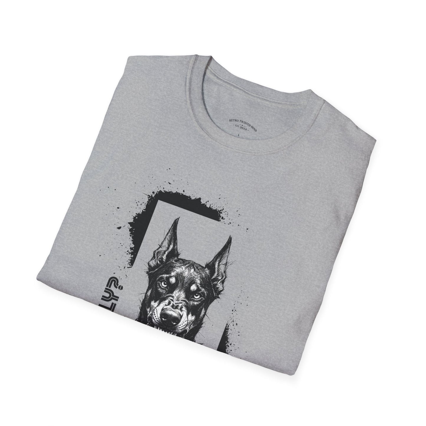 Doberman Portrait T‑Shirt — Bold Black Ink Dog Graphic