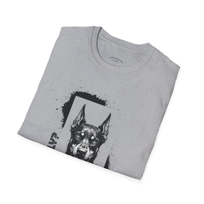 Doberman Portrait T‑Shirt — Bold Black Ink Dog Graphic