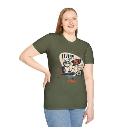 Cat T-Shirt — "Living with a Cat is Basically Having a Furry CEO" Retro Graphic