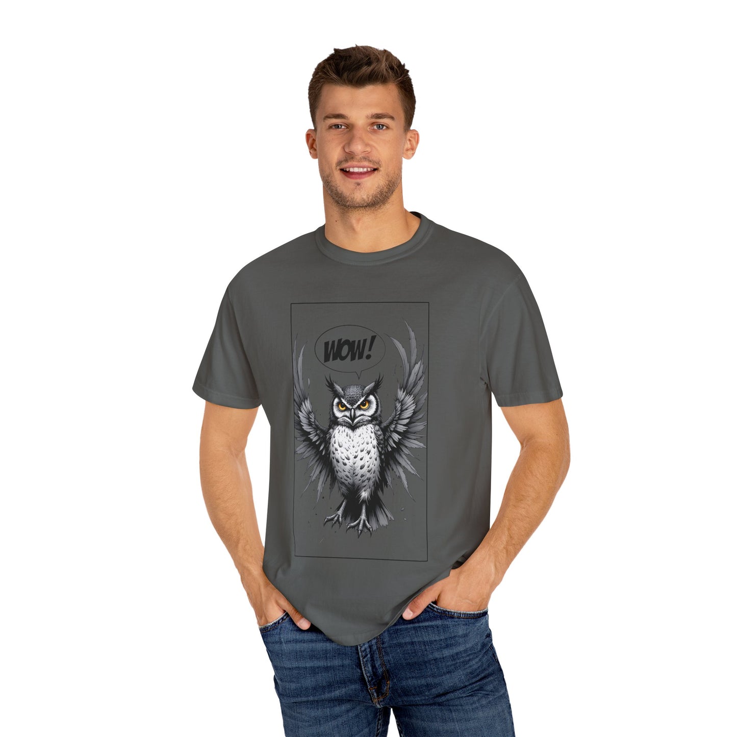 Owl Graphic T-Shirt — 'WOW!' Illustrated Night Owl Tee