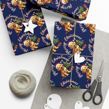 Wrapping Paper — Cute Golden Retriever Christmas Gift Wrap