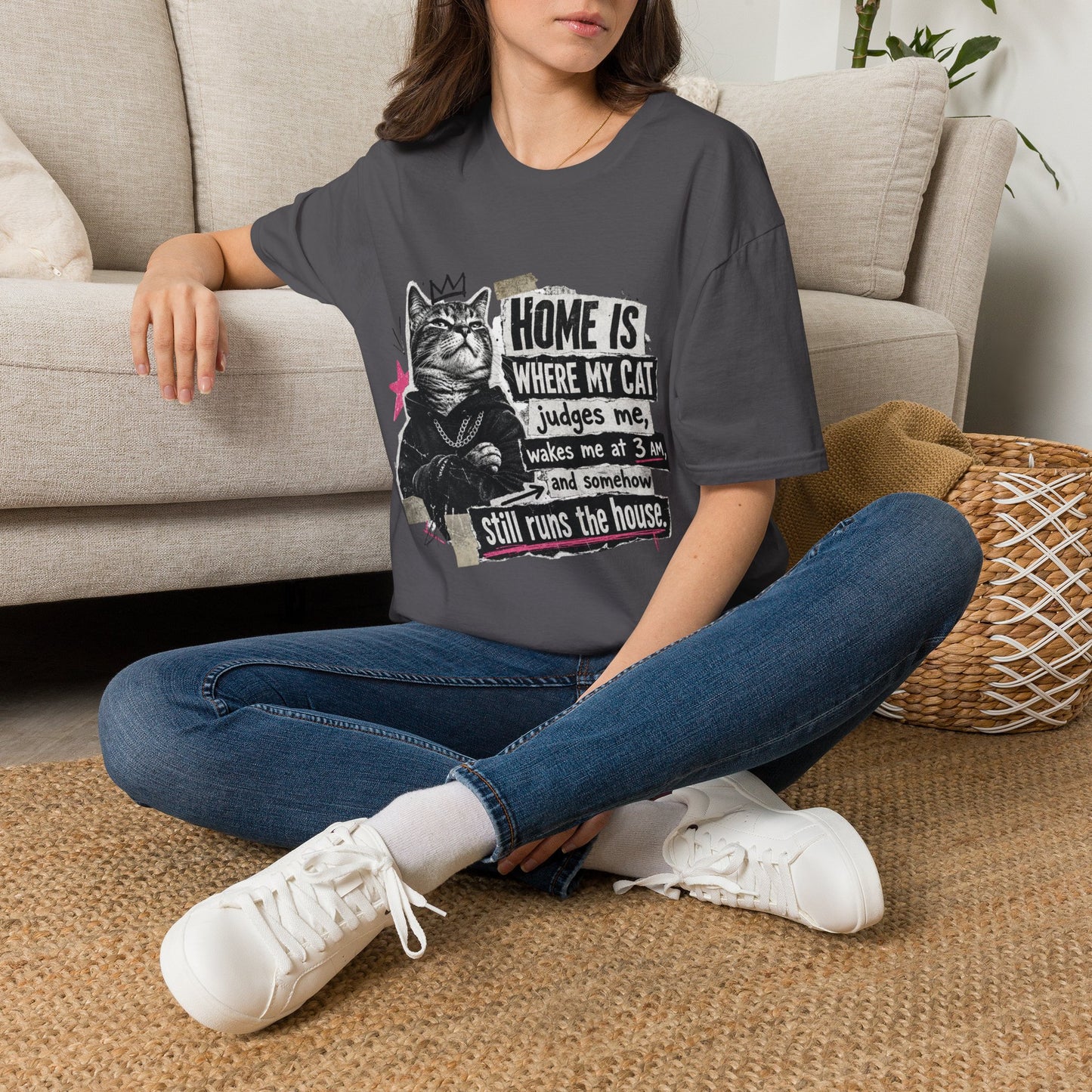 Cat T-Shirt — "Home Is Where My Cat Judges Me" Funny Graphic Tee