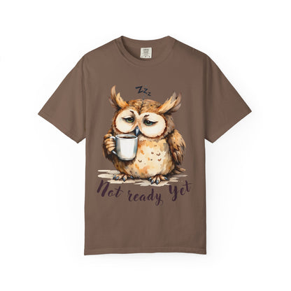 Not Ready Yet Owl T-Shirt — Cute Sleepy Owl Coffee Tee