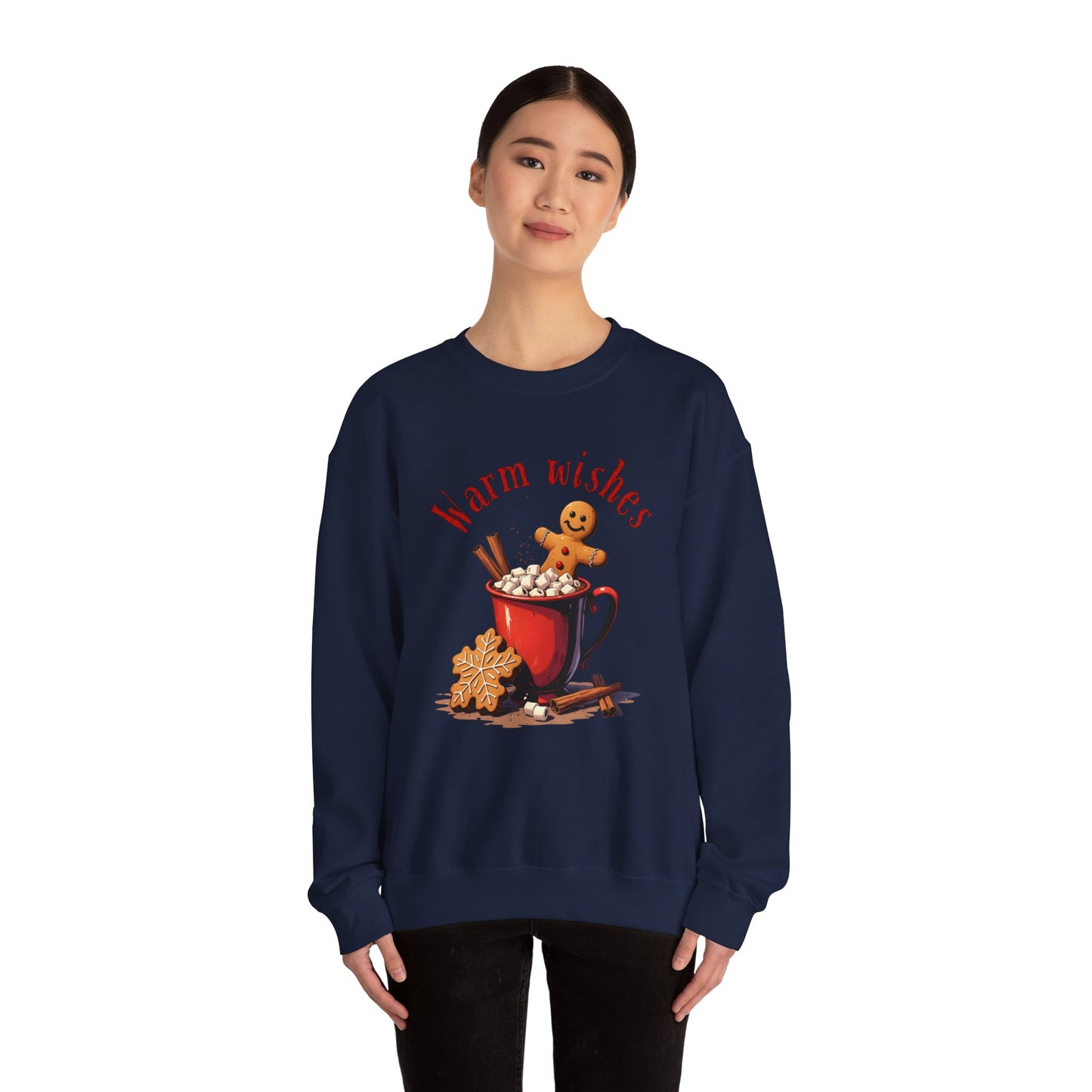 Crewneck Sweatshirt — "Warm Wishes" Hot Cocoa & Gingerbread Holiday Design
