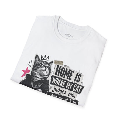Cat T-Shirt — "Home Is Where My Cat Judges Me" Funny Graphic Tee