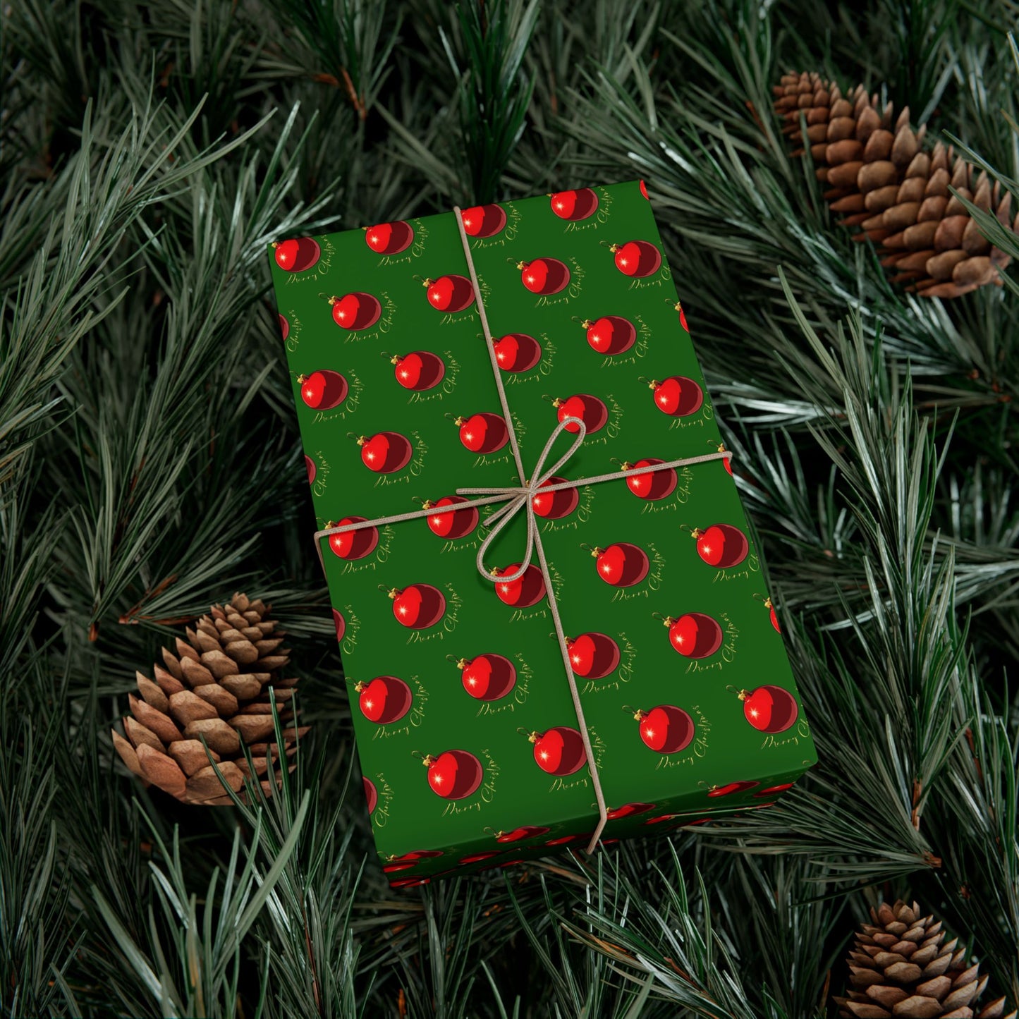Wrapping Paper (Green with Red Ornaments)