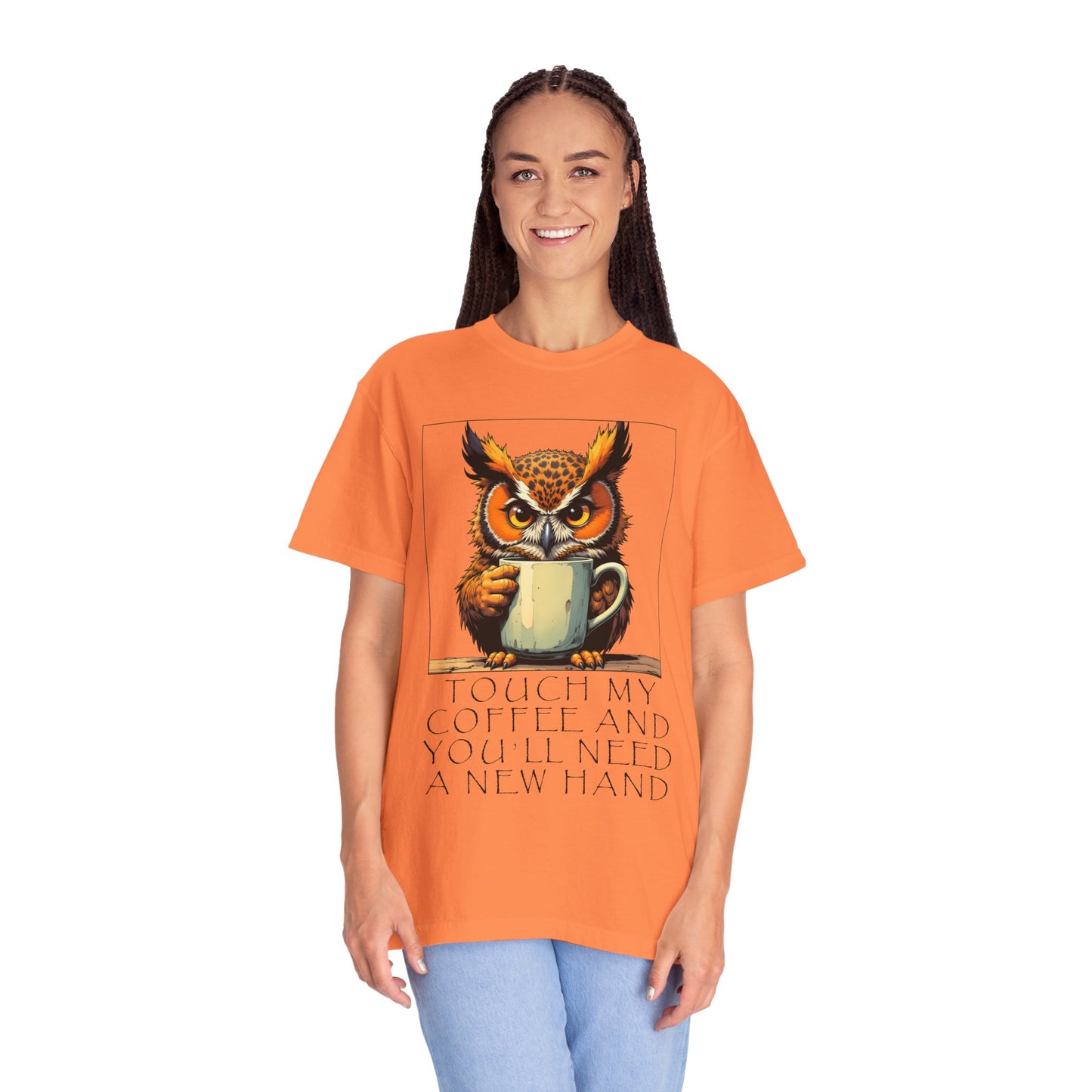 Coffee Owl T‑Shirt - "Touch My Coffee and You'll Need a New Hand" Graphic Tee