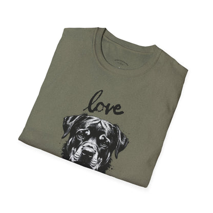 Love Rottweiler T-Shirt — Vintage Black Dog Portrait Tee for Dog Lovers