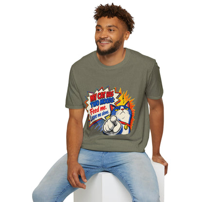 Cat T-Shirt — "My Cat Has Two Moods: Feed Me, Leave Me Alone" Funny Retro Comic Tee