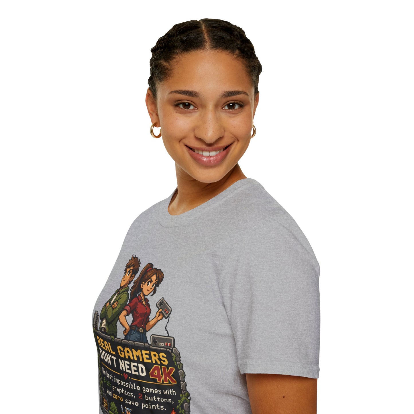 T-Shirt — Retro Pixel 'Real Gamers Don't Need 4K' Graphic Tee