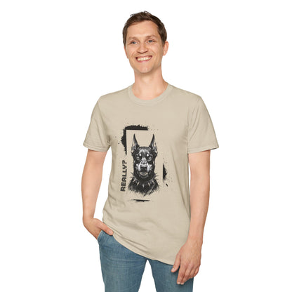 Doberman Portrait T‑Shirt — Bold Black Ink Dog Graphic