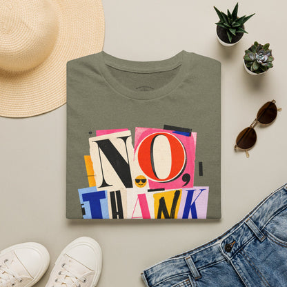 No, Thank You Graphic Tee — Colorful Bold Lettering T‑Shirt