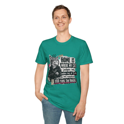 Cat T-Shirt — "Home Is Where My Cat Judges Me" Funny Graphic Tee