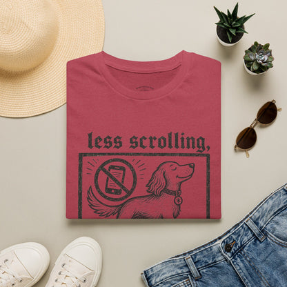 T-Shirt — "Less Scrolling, More Strolling" Dog Graphic Tee