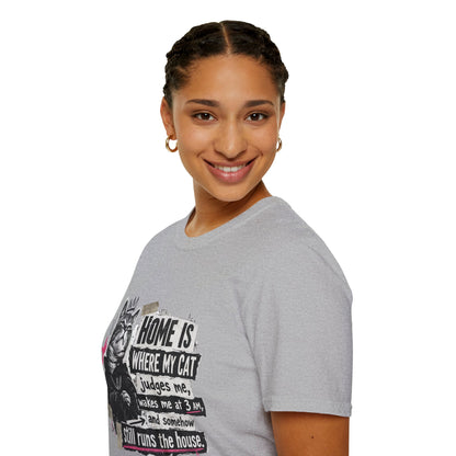 Cat T-Shirt — "Home Is Where My Cat Judges Me" Funny Graphic Tee