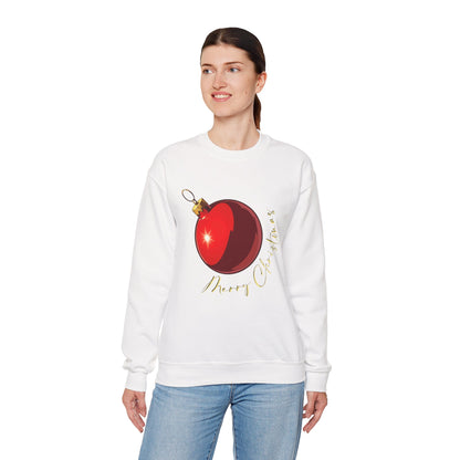 Christmas Ornament Crewneck Sweatshirt — Red Bauble "Merry Christmas" Holiday Sweater