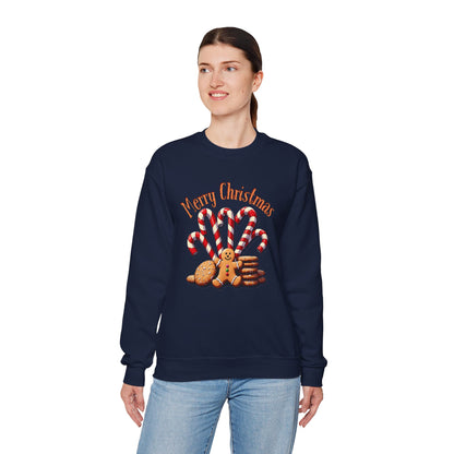 Christmas Candy Canes Crewneck Sweatshirt — "Merry Christmas" Gingerbread Holiday Sweater