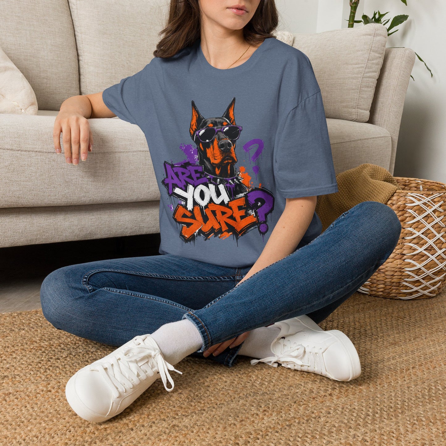 Doberman Graffiti T-Shirt — "You Sure?" Street Art Dog Tee