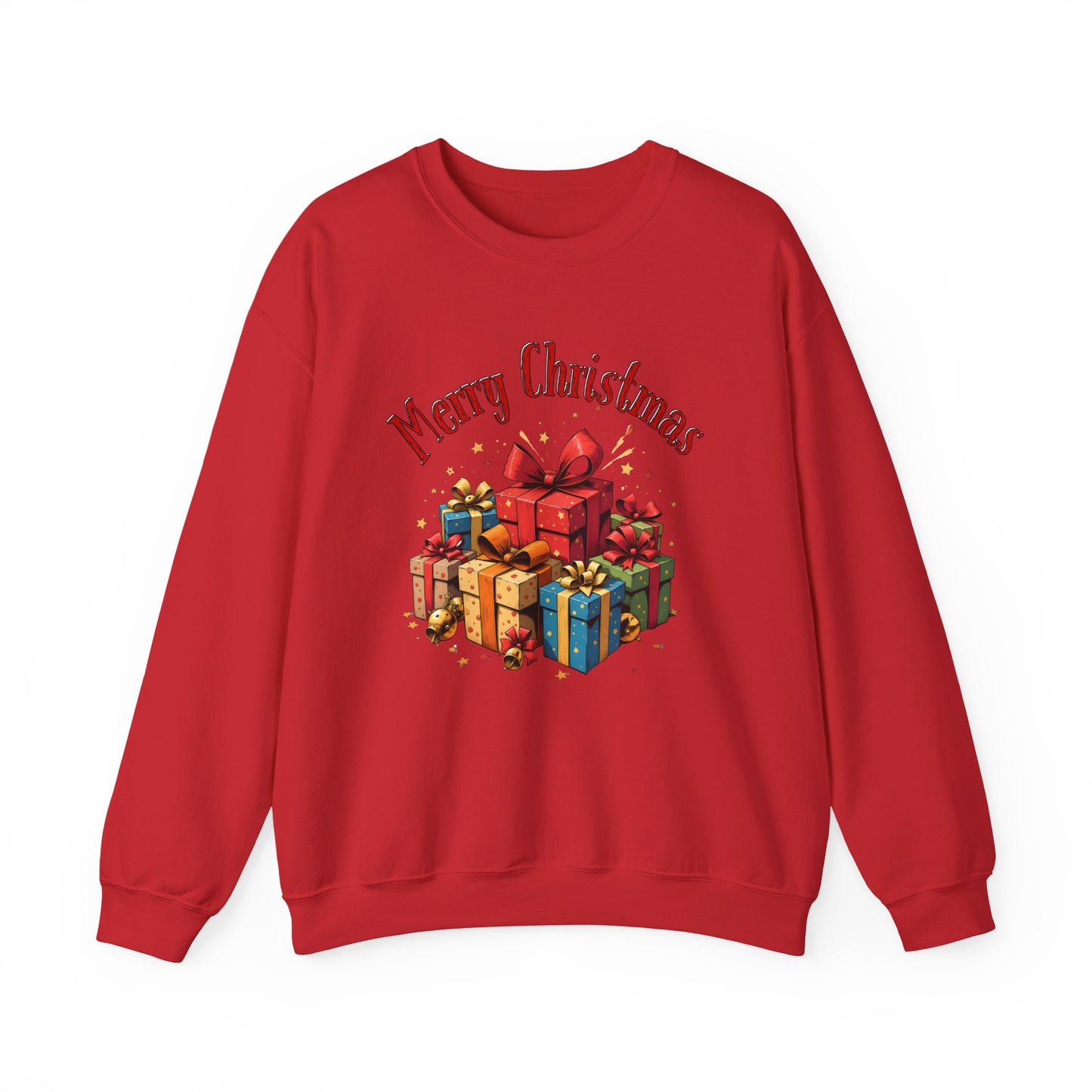 Christmas Crewneck Sweatshirt — "Merry Christmas" with Festive Gift Pile