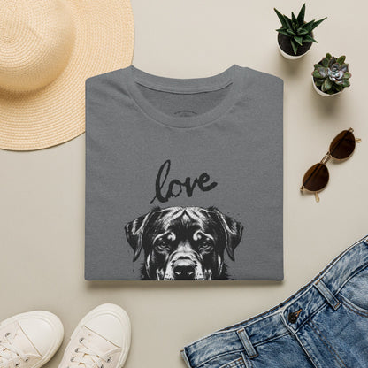 Love Rottweiler T-Shirt — Vintage Black Dog Portrait Tee for Dog Lovers