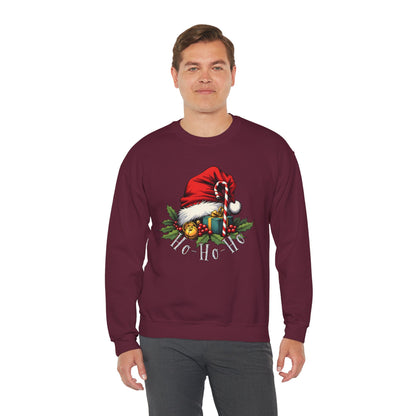 Christmas Sweatshirt - 'Ho-Ho-Ho' Santa Hat & Holly Holiday Crewneck