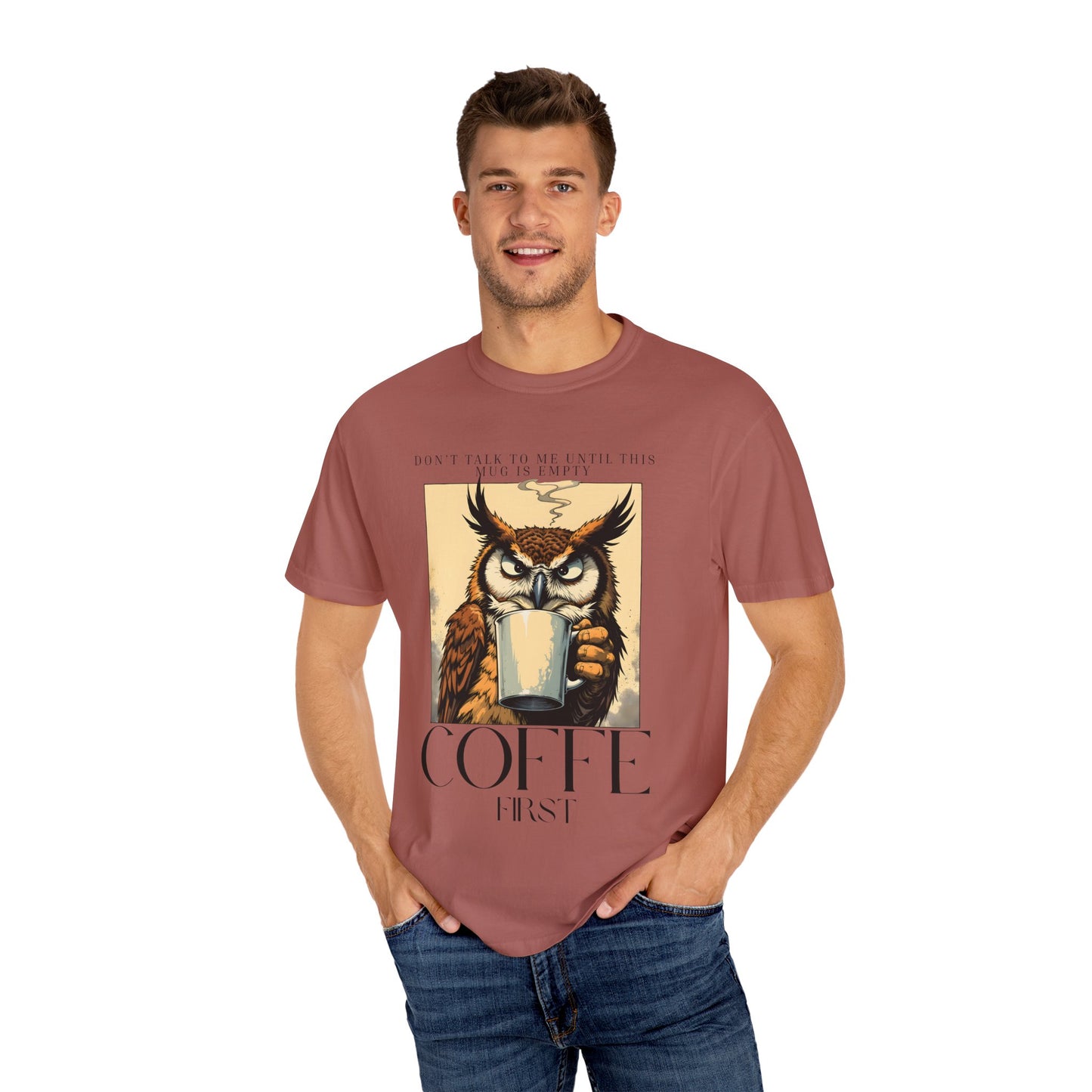 Coffee First Owl T-Shirt — Vintage Coffee Lover Graphic Tee