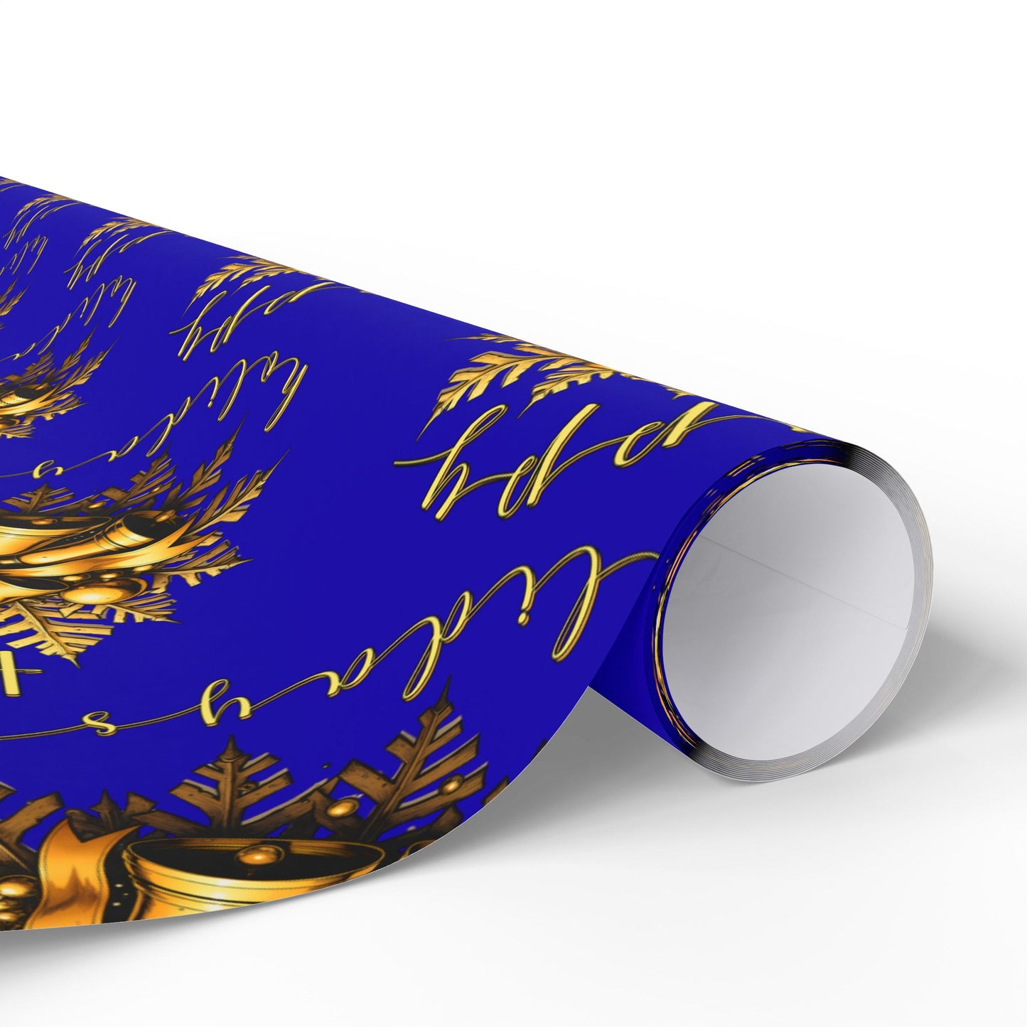 Royal Blue & Gold Holiday Wrapping Paper Roll — Elegant Floral Wreath Pattern