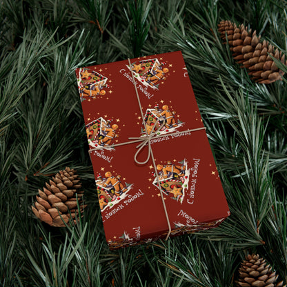 Christmas Pizza Pattern Gift Wrap Paper — Festive Novelty Wrapping Sheets