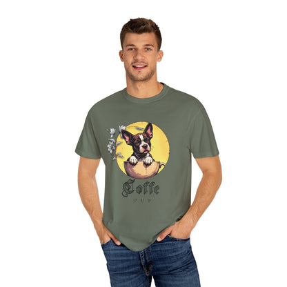 Coffee Pup Unisex Garment-Dyed T-shirt - Cute Dog Lovers Tee
