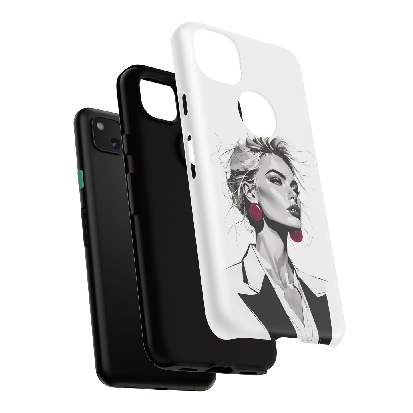 Phone Case — Chic Portrait with Pink Earrings (Stylish Protective Tough Case)