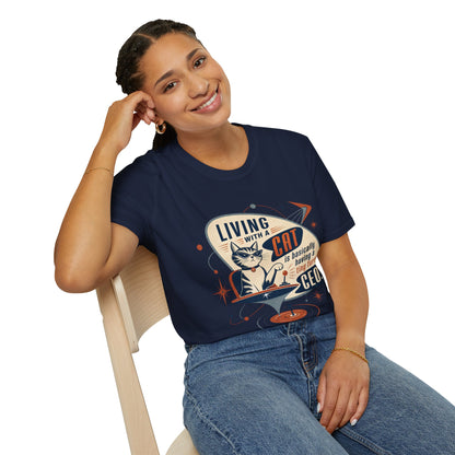 Cat T-Shirt — "Living with a Cat is Basically Having a Furry CEO" Retro Graphic