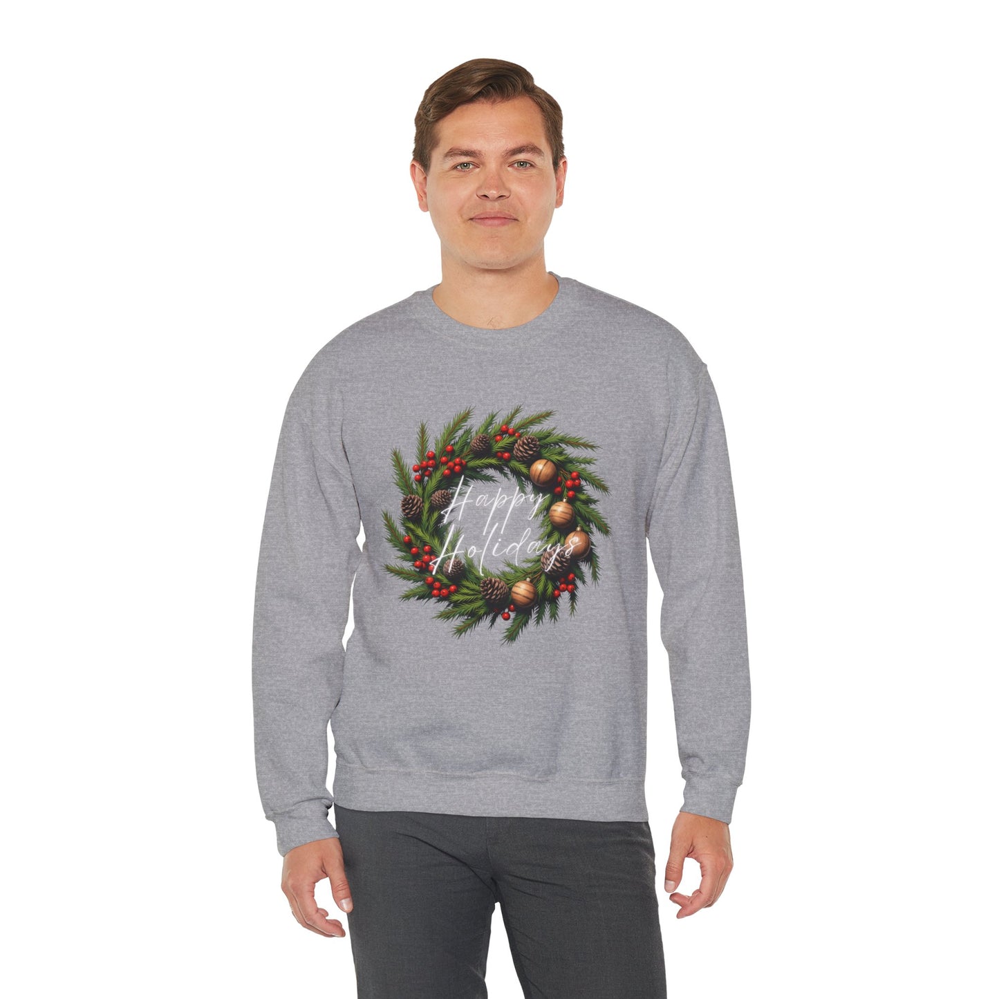 Christmas Wreath Crewneck Sweatshirt – Festive Pine & Ornaments Holiday Sweater