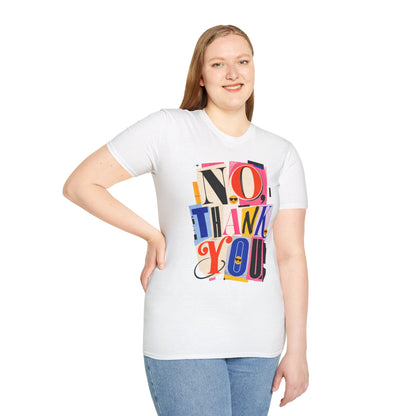 No, Thank You Graphic Tee — Colorful Bold Lettering T‑Shirt