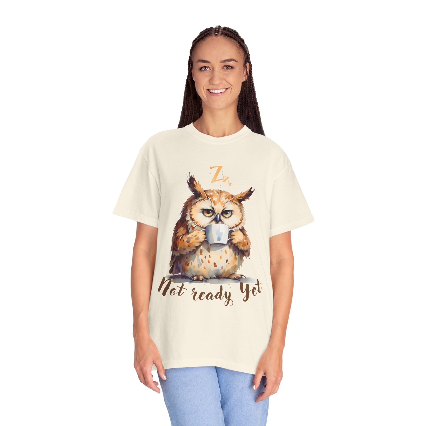 Not Ready Yet Owl T-Shirt — Cute Coffee Morning Graphic Tee