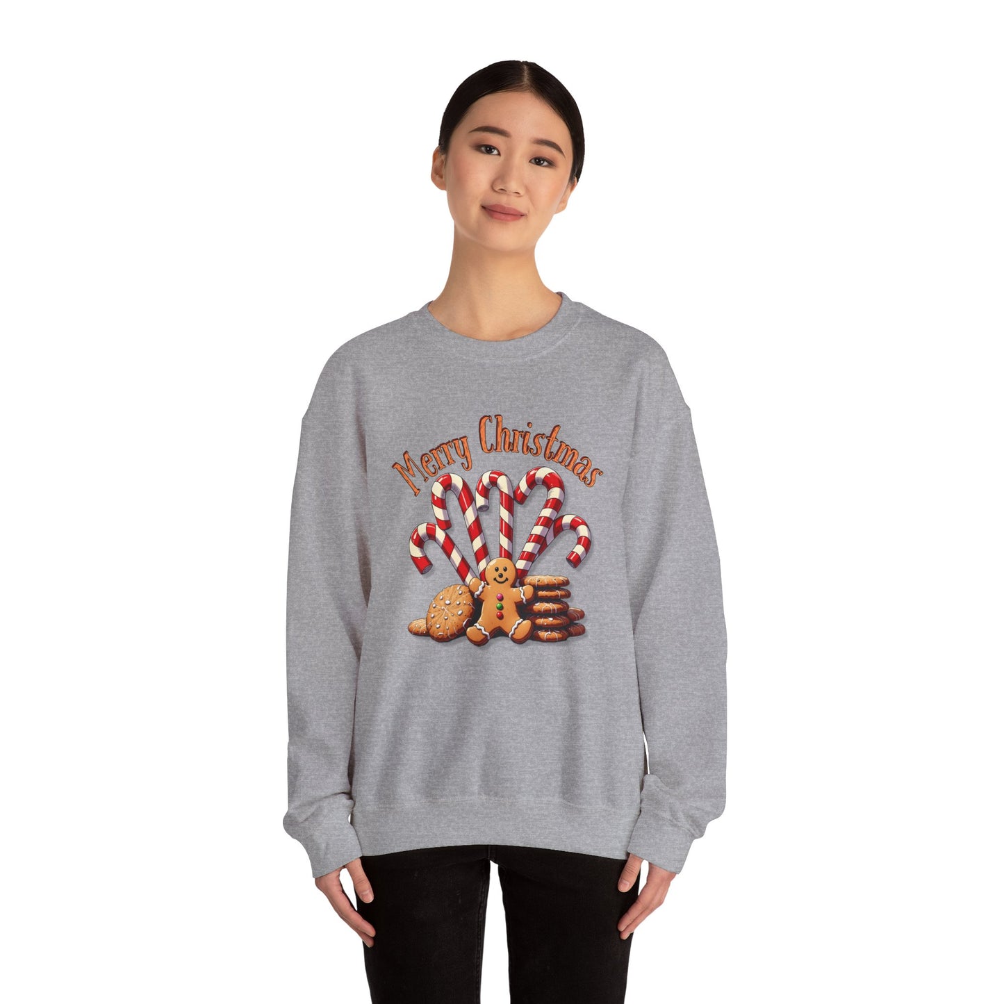 Christmas Candy Canes Crewneck Sweatshirt — "Merry Christmas" Gingerbread Holiday Sweater