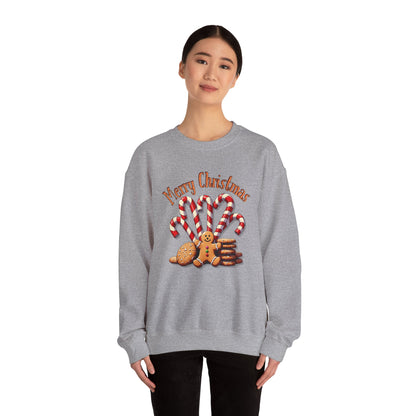 Christmas Candy Canes Crewneck Sweatshirt — "Merry Christmas" Gingerbread Holiday Sweater