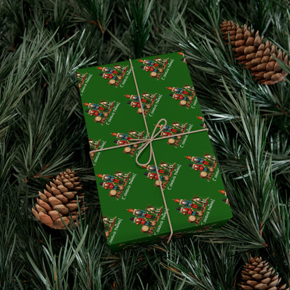 Christmas Tree Gift Wrap Paper — Holiday Green Wrapping Sheets with Ornament Tree Pattern
