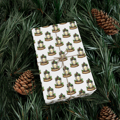 Candle Lantern Pattern Gift Wrap Paper – Holiday Botanical Wrapping Sheets