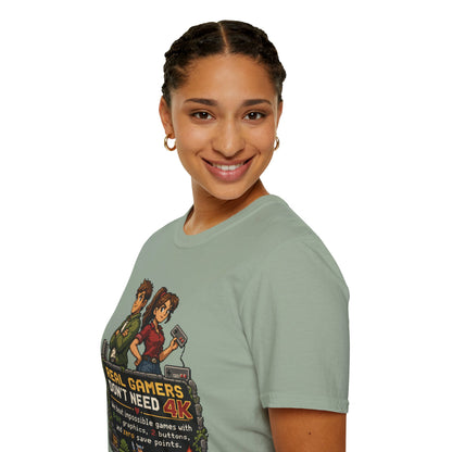 T-Shirt — Retro Pixel 'Real Gamers Don't Need 4K' Graphic Tee