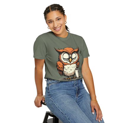 Sleepy Owl Coffee T-Shirt — "Gimme a Minute" Cute Morning Tee