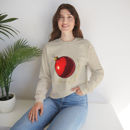 Christmas Ornament Crewneck Sweatshirt — Red Bauble "Merry Christmas" Holiday Sweater