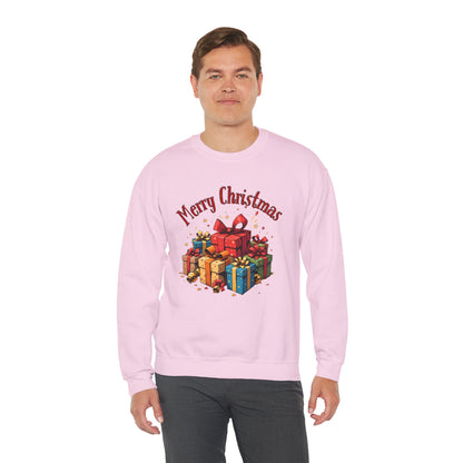 Christmas Crewneck Sweatshirt — "Merry Christmas" with Festive Gift Pile