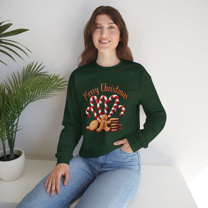 Christmas Candy Canes Crewneck Sweatshirt — "Merry Christmas" Gingerbread Holiday Sweater