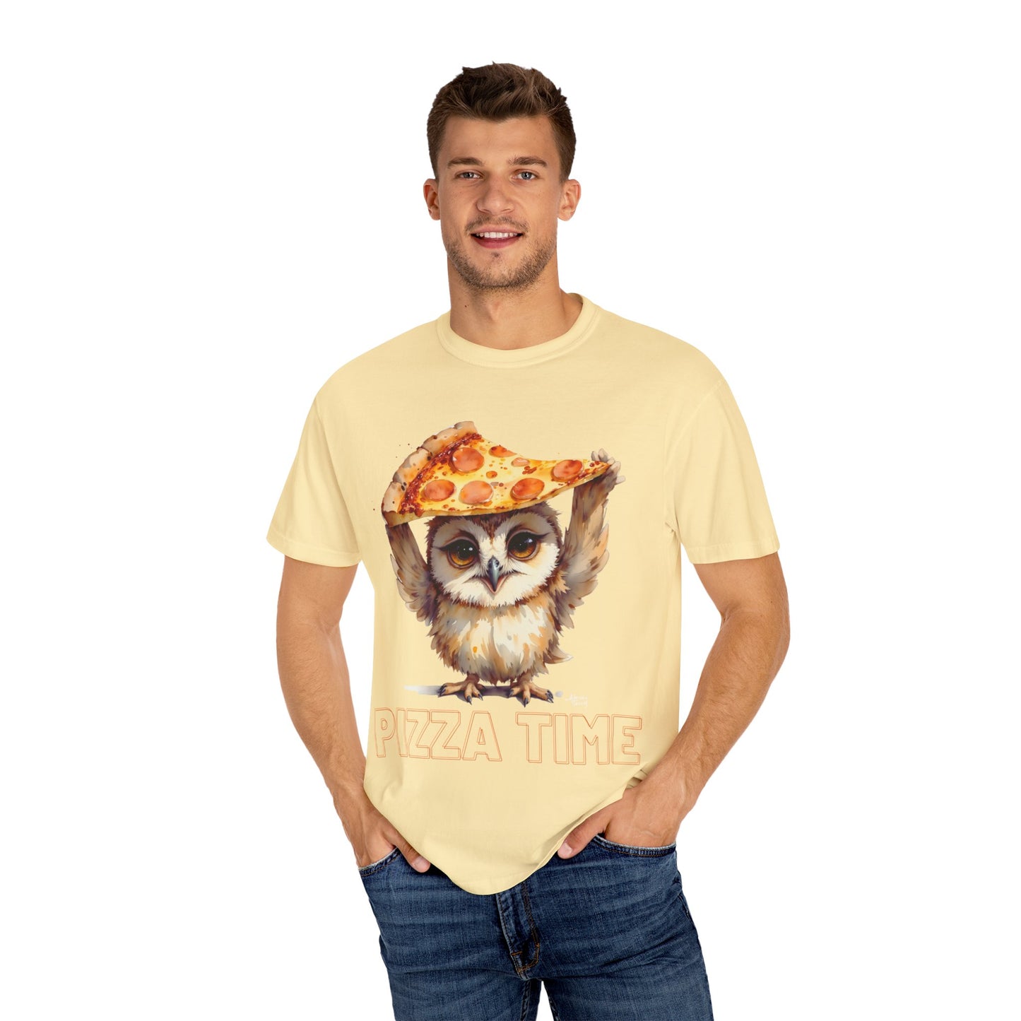 Pizza Time Owl T-Shirt — Cute Owl Holding Pizza Slice Graphic Tee