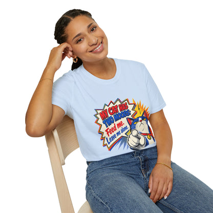 Cat T-Shirt — "My Cat Has Two Moods: Feed Me, Leave Me Alone" Funny Retro Comic Tee