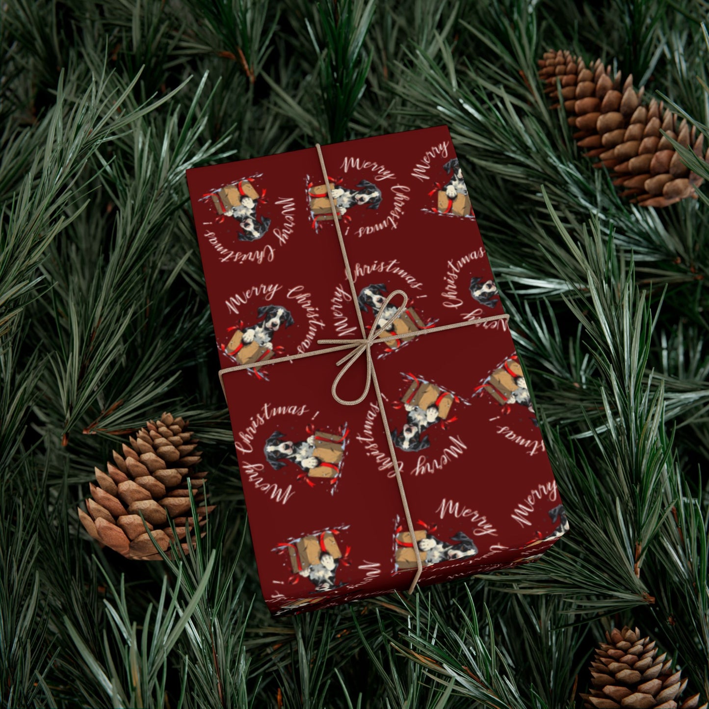 Christmas Dog Pattern Gift Wrap Paper — Festive Red Wrapping Sheets