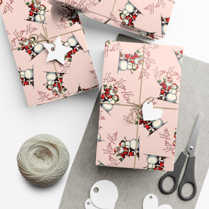 Gift Wrap Paper — Pink Snowman Pattern Holiday Wrapping Paper