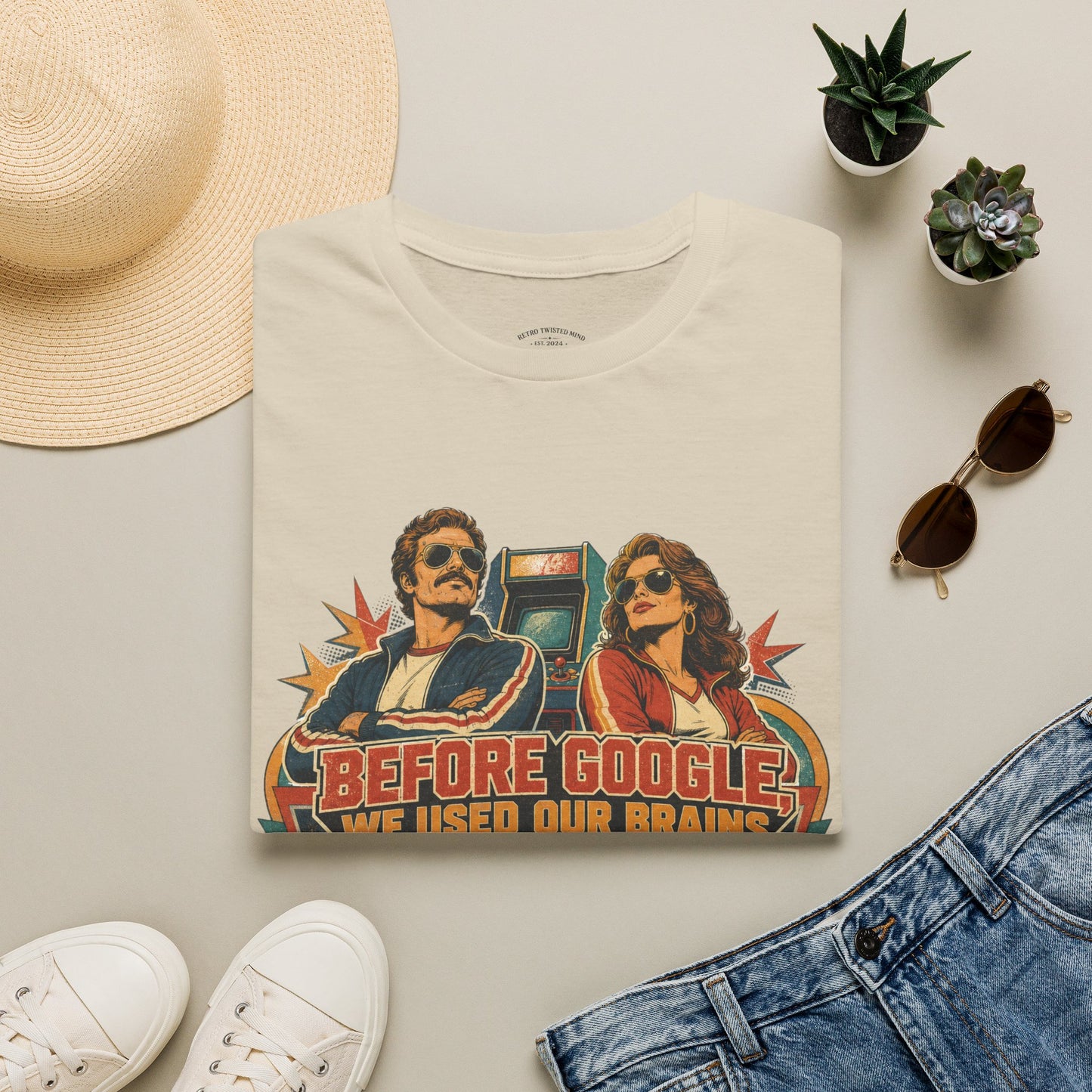 Before Google T-Shirt — Retro Vintage "We Used Our Brains" Graphic Tee