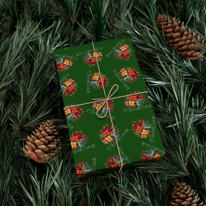 Christmas Gift Wrap Paper — Green Holiday Presents Pattern