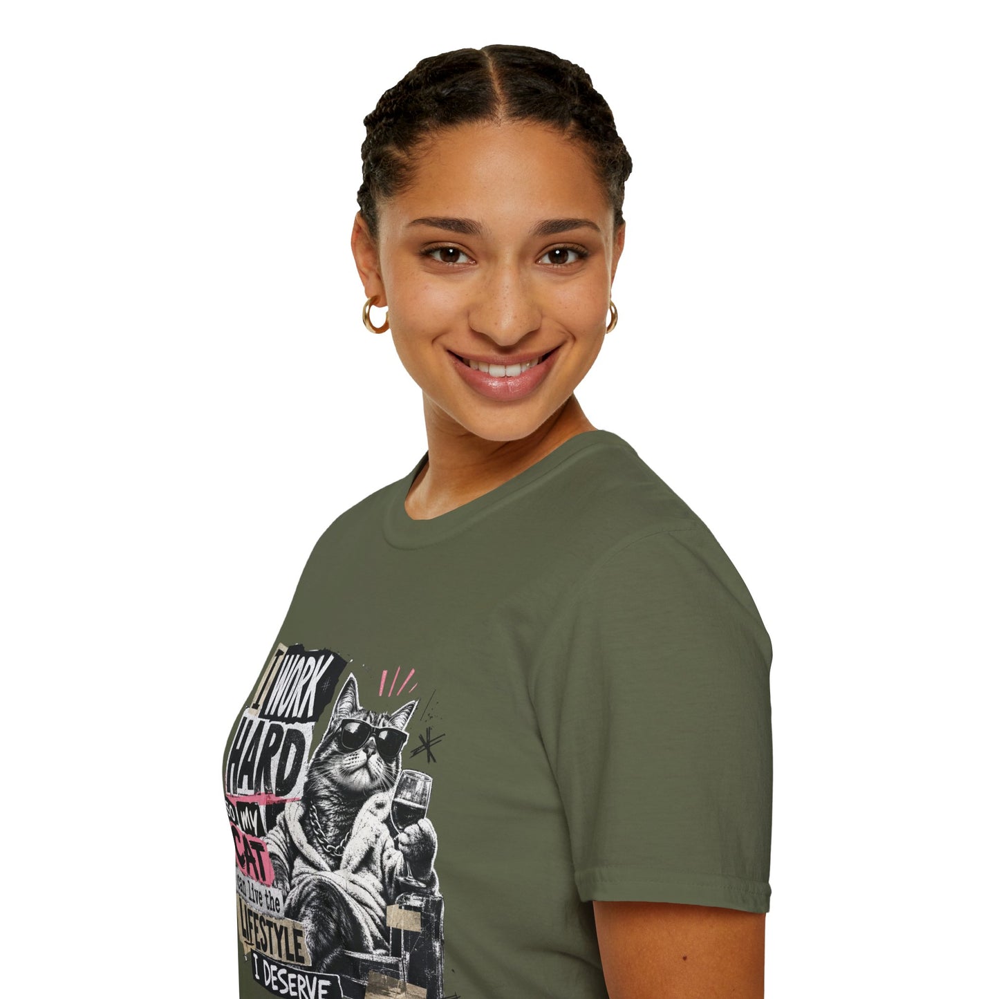 Cat Graphic T-Shirt — "I Work Hard So My Cat Can Live the Lifestyle I Deserve"